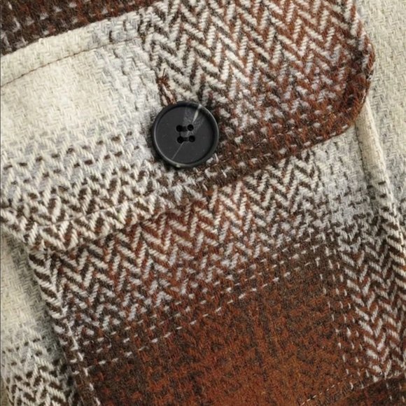 Boyfriend Fit Plaid Jacket Coat Brown Trucker - Picture 15 of 16